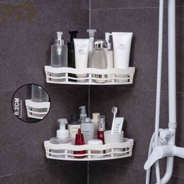 Home Bathroom Triangle Corner Shelf No Punching Drain Hole Plastic White Shampoo Holder Large Capacity Rack Toothbrushes J220702