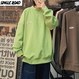 SingleRoad Mens Crewneck Sweatshirt Men Solid Oversized Hip Hop Harajuku Japanese Streetwear Sweatshirts Green Hoodie Men LJ201028