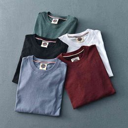 8030# Autumn Winter New Men's Fashion Simple Long Sleeve O-neck 100% Cotton Solid Color T-shirt Washed Old Casual Tops 10colors T220808