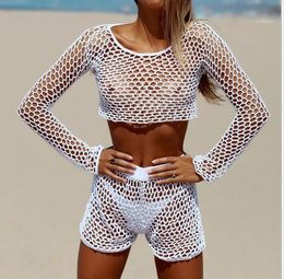 Women's Sexy Hollow Outfit Bikini Beach Holiday Sun Protection Swimsuit Bathing Sunscreen Suit Short Sleeve Swimwear