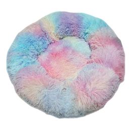 Round Dog Bed Washable long plush Kennel Cats House Super Soft Cotton Mat Sofa For Chihuahua Animals Pet Cat LJ200918