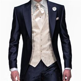 Ultimi disegni di pantaloni da cappotto Abiti da sposa da uomo Smoking da sposo blu navy Smoking da matrimonio Groomsmen Suit 3 pezzi Best Men Suit Terno T200303