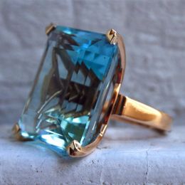 gold promise rings for men Australia - Wedding Rings Gorgeous Male Female Blue Finger Ring Luxury Big Crystal Zircon Stone Men Women Yellow Gold Promise Engagement