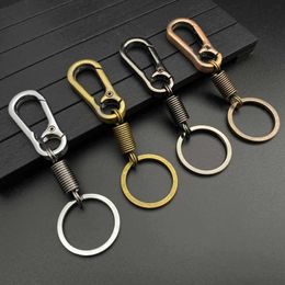 10cm Party Favor Car keychain metal spring key chain Alloy double ring buckle Keyring 4 colors