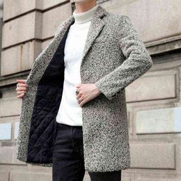 Men's Wool & Blends Autumn Winter Lamb Woolen Trench Coat For 2021 Long Casual Business Jacket Social Streetwear Overcoat Male Clothing T220810