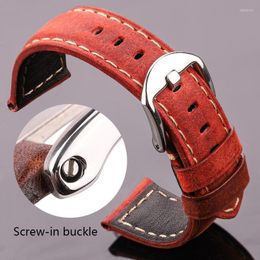 Watch Bands Genuine Leather Strap Smooth Belt Women Men 20mm 22mm 24mm Watchbands Bracelet Metal Polished Screw In Pin BuckleWatch Hele22