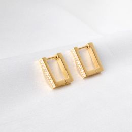 Hoop & Huggie Long Round Zircon Earrings Gold Silver Color Stainless Steel Earring For Women Fashion Jewelry Party Accessories WholesaleHoop