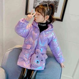 2021 New Winter Down Jacket For Girls Jacket Thicker Warm Parka Snowsuit Cute Bear Hooded Waterproof Children Outerwear 4-12 Year J220718