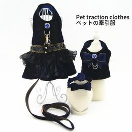 Dog Collar Adjustable Pet Clothes Puppy Dog Harness Vest Collar Leash Pet Cute Puppy Cat Jacket Leash Clothes Harness 201102