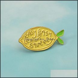 PinsBrooches Jewelry New Cute Yellow Lemon Fruit Brooch Easy Peasy Squeezy Bright Enamel Pins Badge Backpack Lape Dhehf