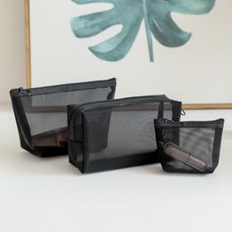 Storage Bags Cosmetic Bag Black Mesh Transparent Portable Travel Makeup Washing Organiser Zipper BagStorage