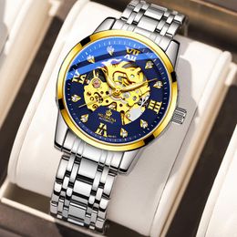 Wristwatches Arrival MG.ORKINA Men&#39;s Watches 2022 Luxury Skeleton Brand Stainless Steel Band Automatic Mechanical Men Watch ClockWri