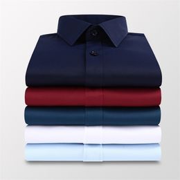 Plus Size 5XL 6XL 7XL Men Solid Color Business Shirt Fashion Casual Slim White Long Sleeve Male Brand Clothes 220330
