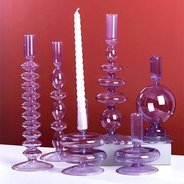 Candle Holders Romantic Purple Candlestick For Wending Glass Holder Living Room Home Decoration Nordic Ins Po Props HoldersCandle