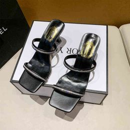 Slippers Shoes Women Slip-on Big Size High Heel Sandals Sexy Ladies Thin Heeled Strappy with Diamond 220530