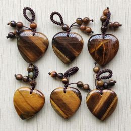 Pendant Necklaces Wholesale 6pcs/lot Fashion Natural Tiger Eye Stone Heart Charms Pendants 30mm For DIY Handmade Jewellery Making