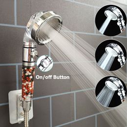 Bathroom 3 Modes High Pressure Shower Head with On/Off Switch Stop Button Water Saving Ionic Mineral Anion Handheld Showerheads