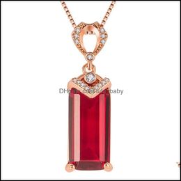 Pendant Necklaces Fashion Atmosphere Big Ruby Trend Naked Stone Rectangar Swiss Red Zircon Crystal Clav Baby Dh98F