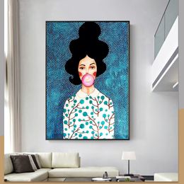 Cute Girl Blowing Balloon Canvas Painting Nordic Canvas Print Art Wall Pictures For Living Room Decorative Pictures Unframed