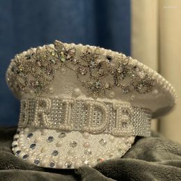 Berets Stlye Women Bride Military Hat Luxury Sequin Burning Captain Sergeant Rhinestone Festival Birthday Part HatBerets Davi22