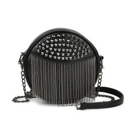 Black Round Women's Shoulder Bag Ladies Soft Leather Chains Tassel Crossbody Bags for Women Small Clutch Messenger Bag