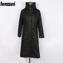 Nerazzurri zip up hoodies jackets for women Elastic waist long sleeve black winter coat women plus size long parka warm raincoat 201202