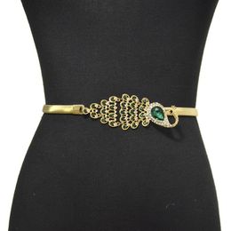 Belts Peacock Elastic Narrow Luxury Gold Metal Belt For Dresses Golden Woman Female Fashion High Waist Waistband JewelBelts