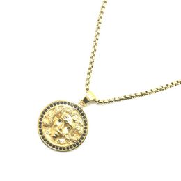 Pendant Necklaces Unisex 316L Stainless Steel Cool Gold-Color Medusa Clean Stone Chain2357