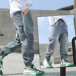 INS boys 4-13 years old Cotton washed Korean 4 pocket letters girls pants for baby girl jeans kids LJ201203