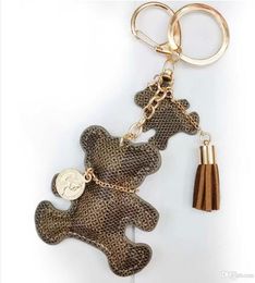 2022 New Key Chain Accessories Tassel Key Ring PU Leather Bear Pattern Car Keychain Jewellery Bag Charm 18