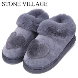 Arrival HeartShaped Cotton Women Slippers Warm Plush Winter Fur Slippers Soft Indoor Shoes Flat With Home Slippers Y200106