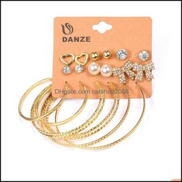 Dangle Chandelier Earrings Jewellery Pearl Bowknot Hoop Alloy Stud Earring Set Bohemian Big Round Rhinestones For Wome Dhtnz
