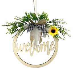 Decorative Flowers & Wreaths Creative Wreath Wooden Hollow Door Sign Hanging Front Wall Garland For Wedding Engagement Party AccessoriesDeco