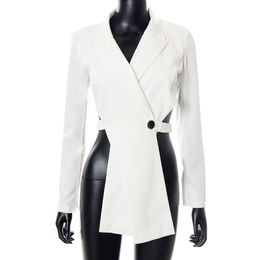 Women's Suits & Blazers 2022 Women's Long Sleeve Lapel Sexy Backless Cross Hem Hollowed Out Short Suit Top Outwear on Sale