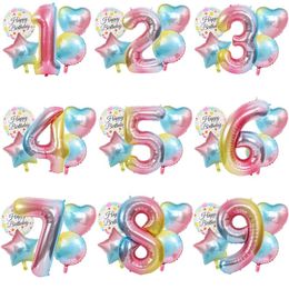 Party Decoration 32inch Number Digital Gradient Colour Dazzle Birthday Wedding Year Decorations Foil Balloons Kid Boy Toy Baby Shower