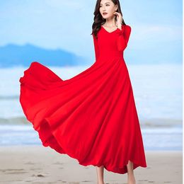 Casual Dresses Women Autumn Long Sleeves Chiffon Red Dress Vestido De Mujer