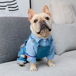 Denim Pet Jumpsuit French Bulldog Clothes For Medium large Dogs Costume Fat Clothing Jeans Fashion Dog Coat Ropa Perro T200710