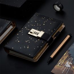 Kawaii A6 Diary Notebook Diary Journal Star Handbook Spiral Note Book DIY Agenda Lock Binder Business Notepad Gift SetPenTape T200727