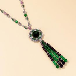 Pendant Necklaces Brand Fashion Green Natural Emerald Necklace Women Geometric Colourful Beads Senior Jewellery Tassel Sweater Chain ChokerPend