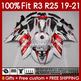 Injection mold Body For YAMAHA YZFR3 YZF-R25 YZFR25 2019-2021 Bodywork 141No.7 100% Fit YZF R 3 25 R3 R25 19 20 21 Frame YZF-R3 2019 2020 2021 OEM Fairing Kit metal red white