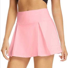 L7855 Yoga Pleated Knee Above Length Pocket Shorts Inside Tennis Biker Golf Badminton Beach Running Fiess Sports Skirt Gym Clothes Hot Sale