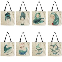Evening Bags Shoulder Handbag Beach Tote Bag For School Teacher Gift Cute Whale Sea Series High Capacity Customizable Women Eco FriendlyEven