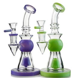 Short Nect Mouthpiece Heady Glass Bongs Hookahs Showerhead Perc Oil Dab Rig 7 Inch 14mm Female Joint Water Pipes Pyramid Design Bong With Bowl