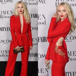 Red Women's Blazer Suits 2022 Elegant Bridesmaid Dress Long Sleeved Cutaway Sides Ladies Outfits Two Pieces Runway Fashion
