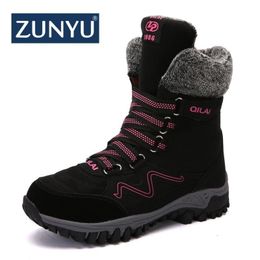 ZUNYU New Arrival Fashion Suede Leather Women Snow Boots Winter Warm Plush Womens boots Waterproof Ankle Boots Flat shoes 3542 Y200114