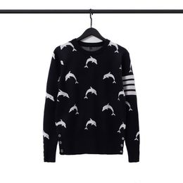 Wholesale men's sweater shark pattern four bars trendy fashion Slim fit knitting crew neck keep warm long sleeves animal picture