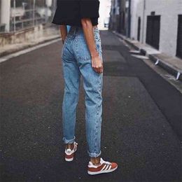 Vintage ladies boyfriend jeans for women mom high waisted blue casual pencil trousers korean streetwear denim pants 210521