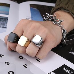 Size 8-12 Stainless Steel Men Smooth Square Blank Ring Hip Hop Finger Jewellery Gold Silver Black 3 Colours Mirror Polishing Male Anniversary Gift