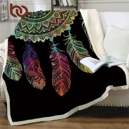 BeddingOutlet Dreamcatcher Sherpa Throw Blanket Bohemian Mandala Fleece on the Bed Sofa Colourful Plaid Bedspread Y200417