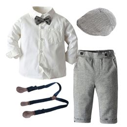 Boys Long Sleeve Clothes for 1 3 5 Years Toddler Set Hat + Shirt Bow tie Pants Fashion Party wedding Handsome Gentleman Suit 220507